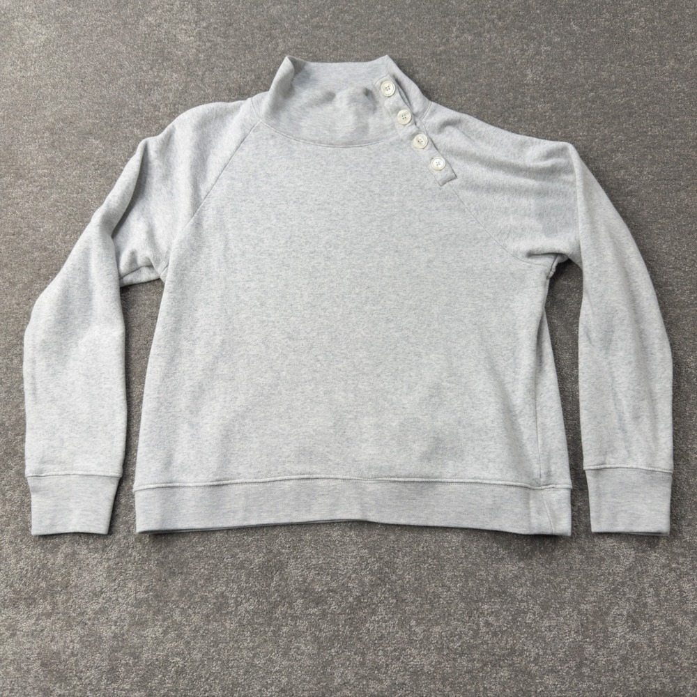 J Crew Sweatshirt Womens Large Gray Button‎ Shoulder Mock Neck Fleece AC689 FA21